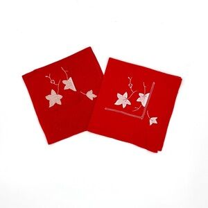 Vintage Hand Appliqué Linen Napkins or Handkerchiefs- Set of 2